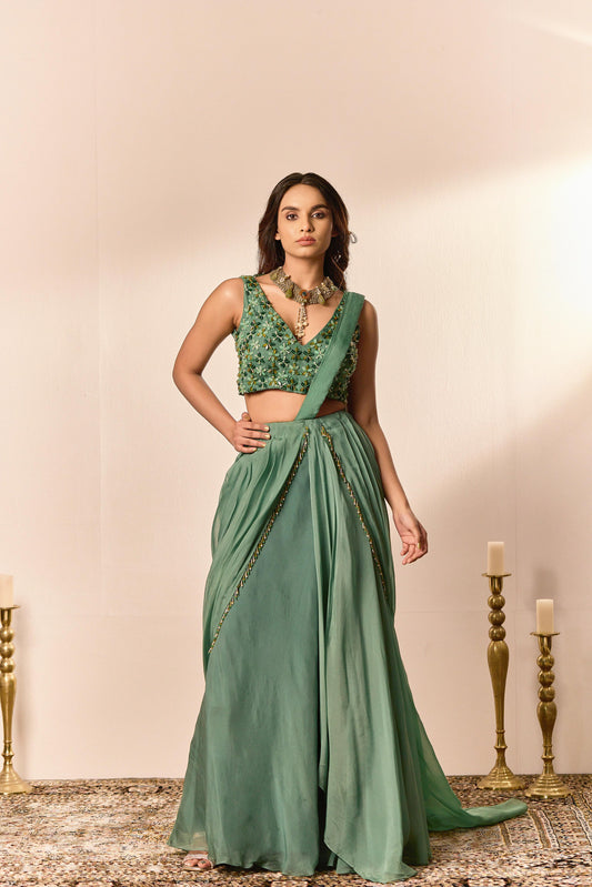 Lyra lehenga saree set