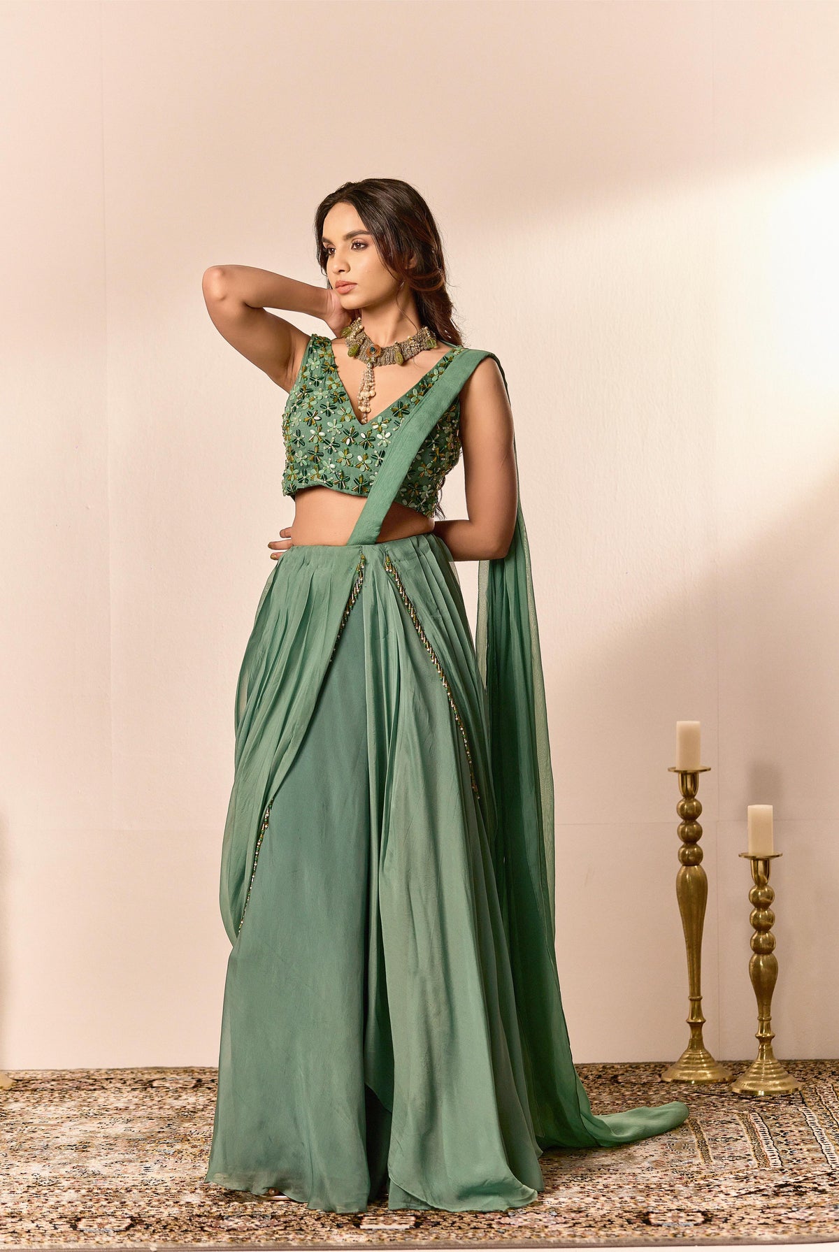 Lyra lehenga saree set